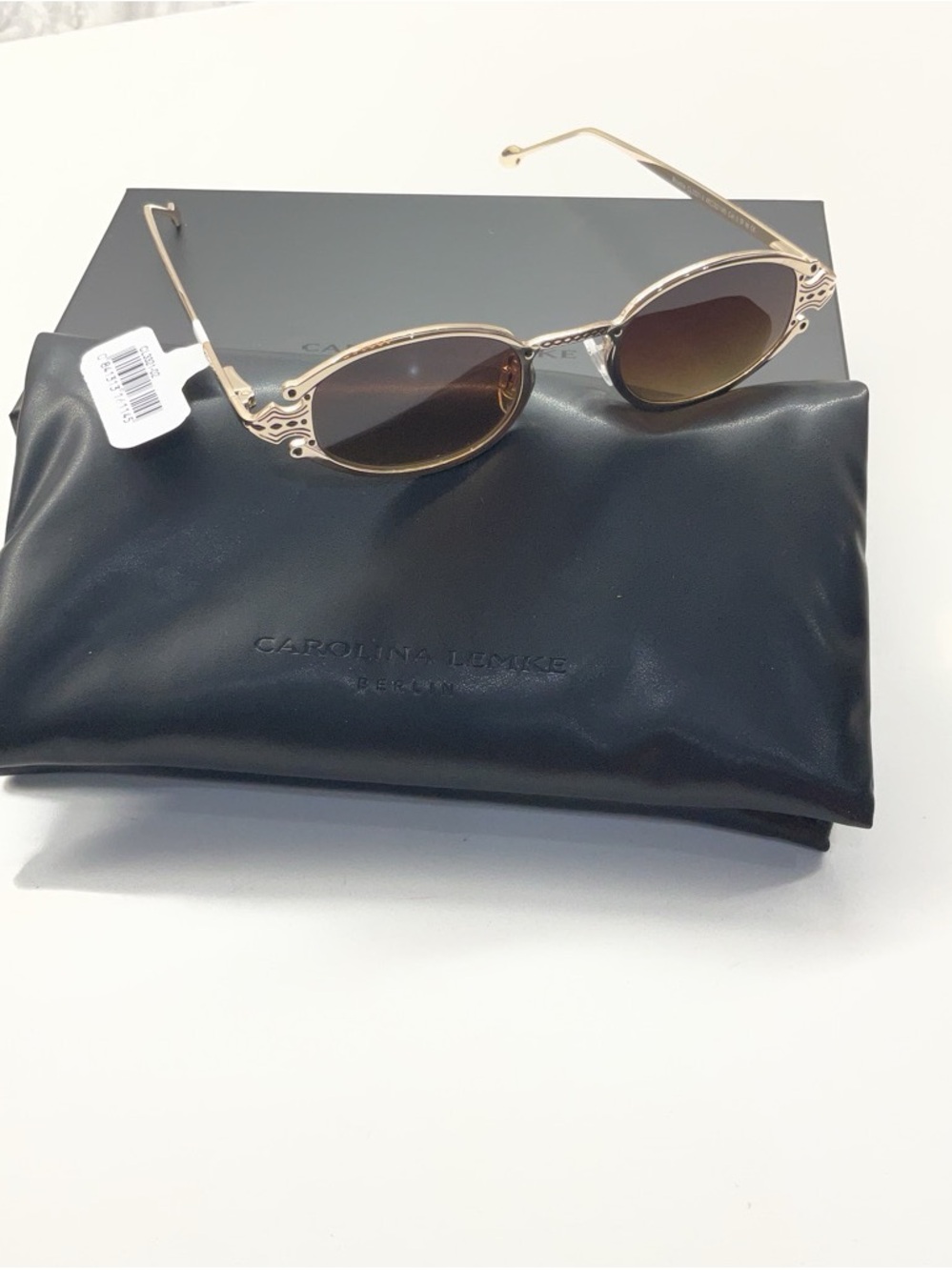 Carolina Lemke Women's Gold Frame Sunglasses with Brown Lenses